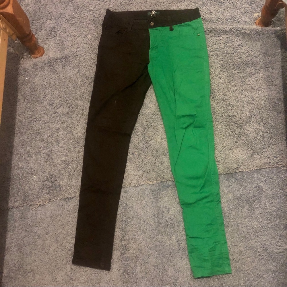 Royal Bones Green and Black Split Color Jeans